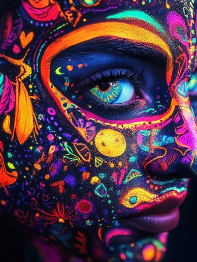 Neon Face Paint Portrait Print. poster