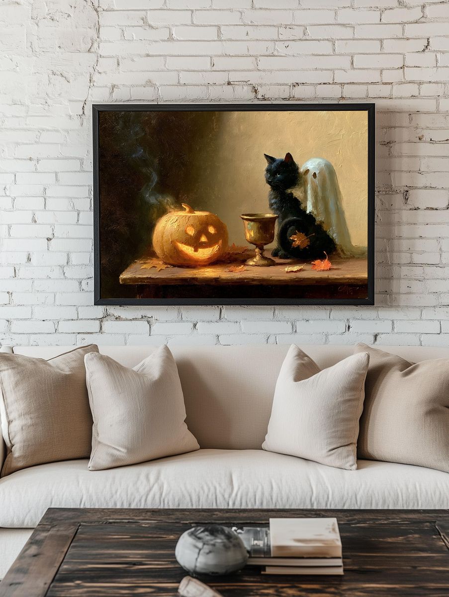 Halloween Cat Still Life Poster. room preview