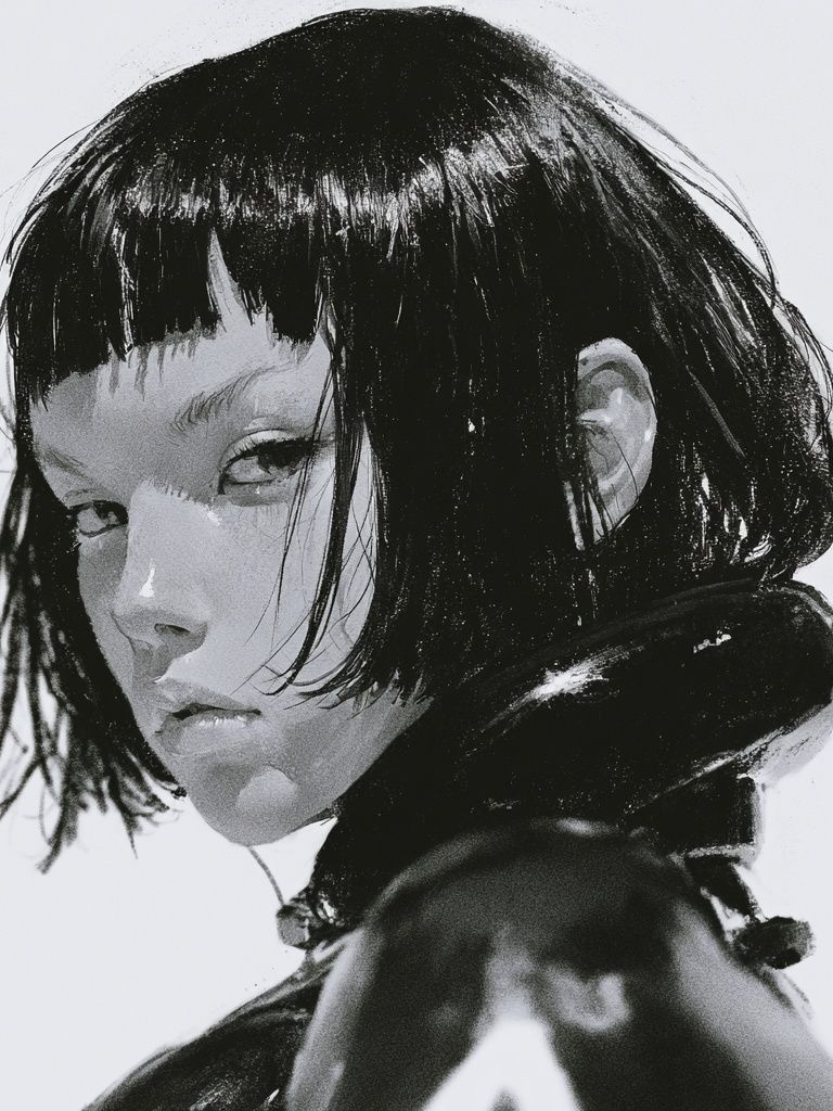 Monochrome Girl Portrait Print. poster detail