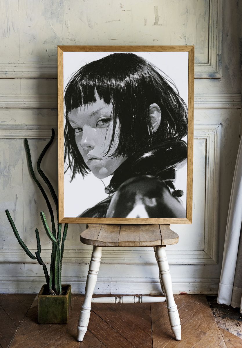 Monochrome Girl Portrait Print. — room view 1