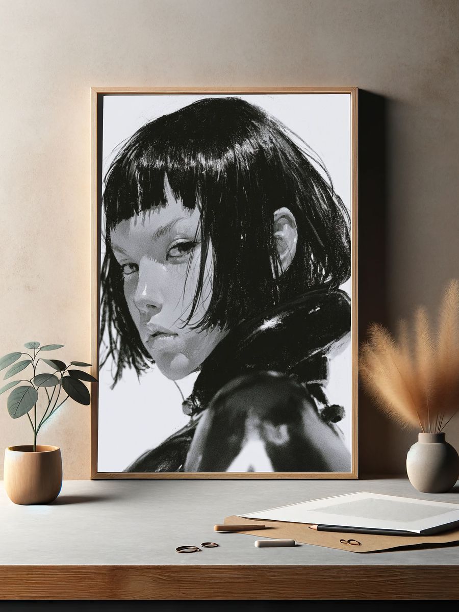 Monochrome Girl Portrait Print. — room view 2
