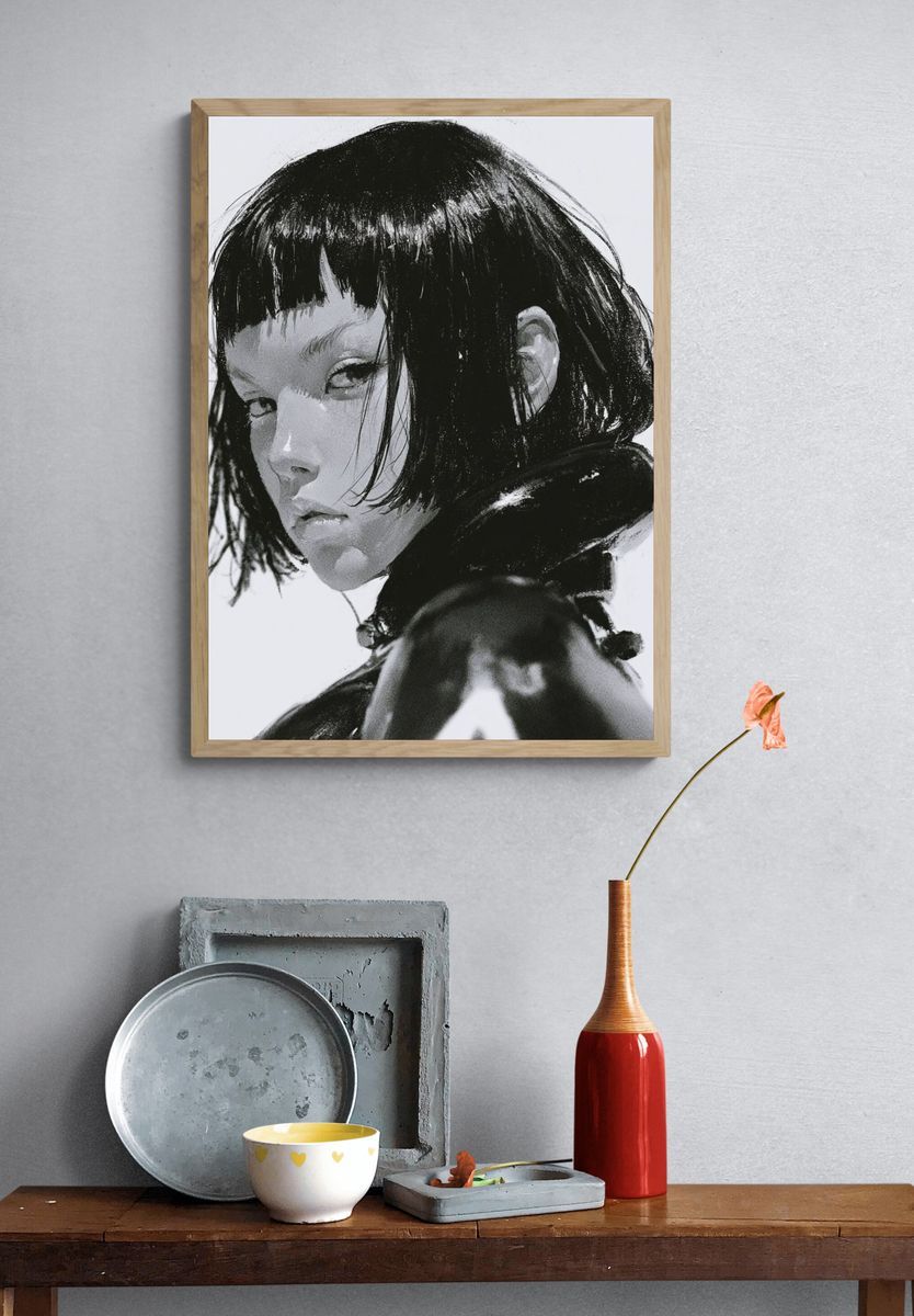 Monochrome Girl Portrait Print. — room view 3