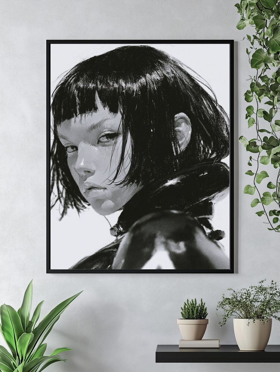 Monochrome Girl Portrait Print. — room view 4