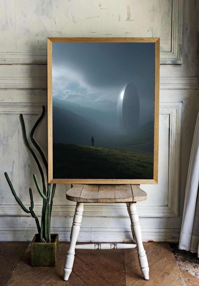 Mysterious Monolith in Fog — Fine Art Print. — room view 1