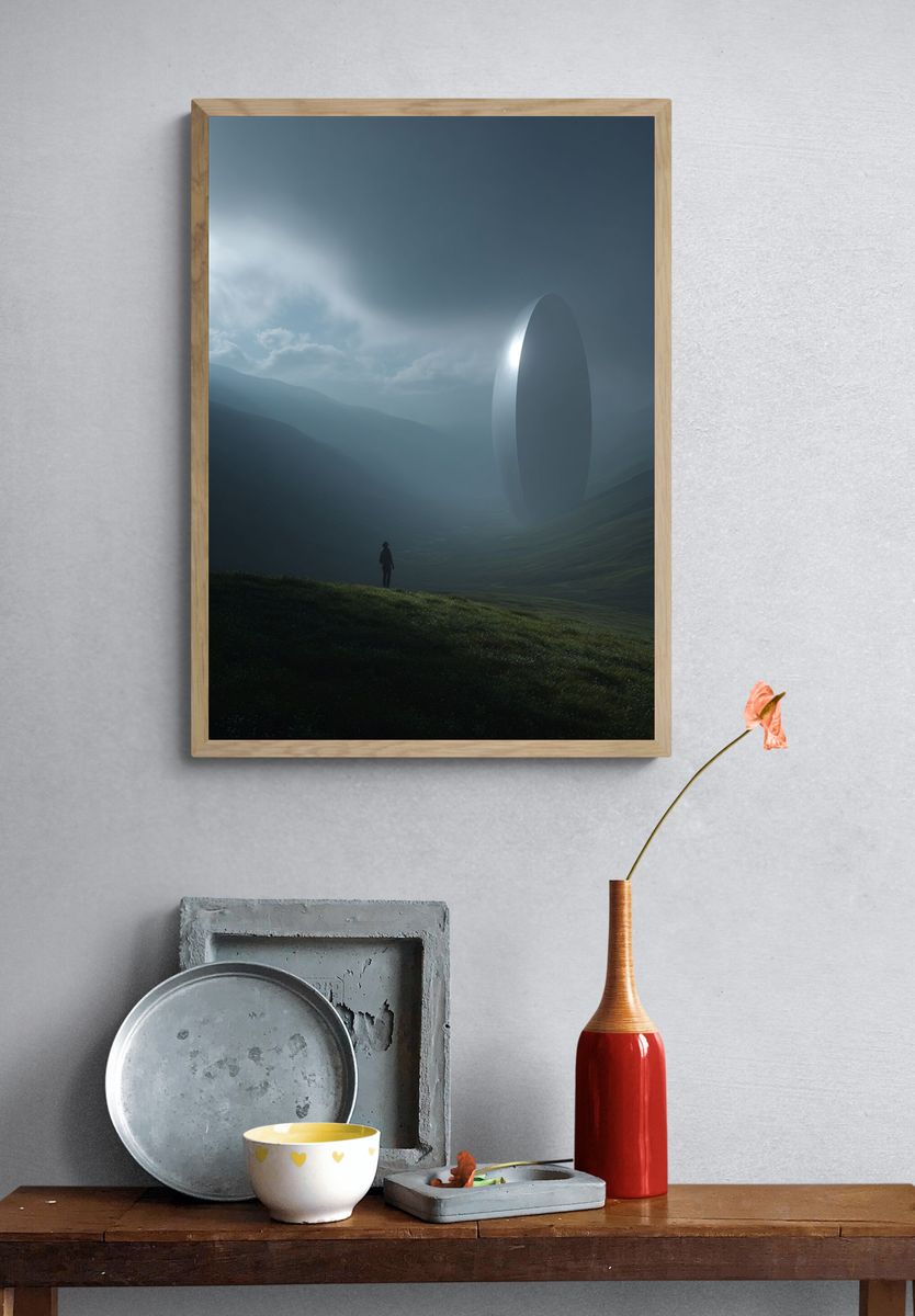 Mysterious Monolith in Fog — Fine Art Print. — room view 3