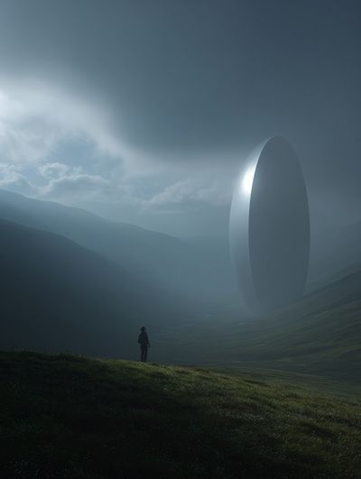 Mysterious Monolith in Fog — Fine Art Print. poster