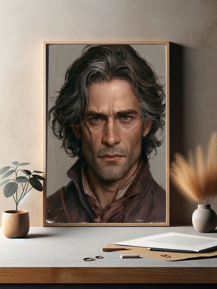 Brooding Man Portrait Print. — room view 2
