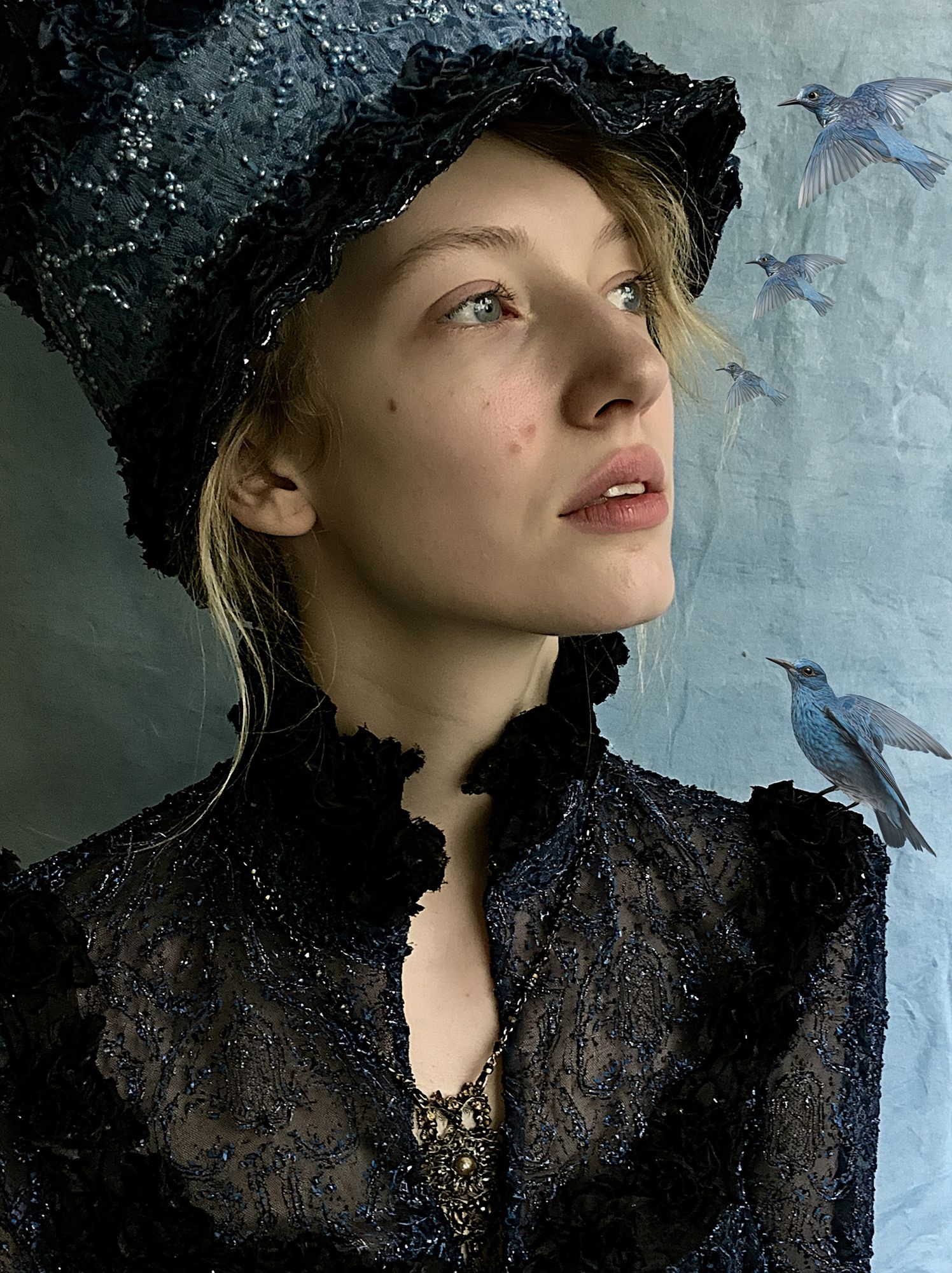 Blue Birds Portrait Print. poster — fine-art art