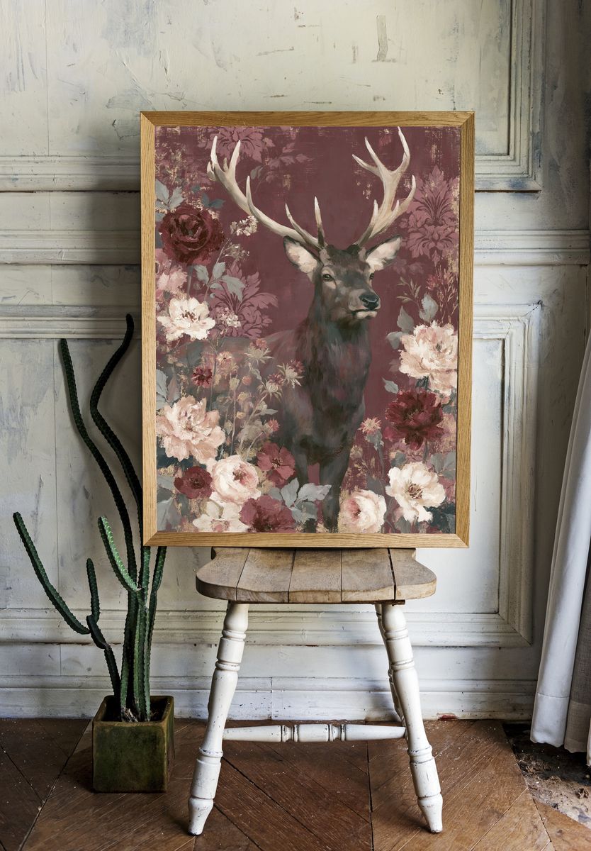 Floral Stag Fine-Art Poster. room preview