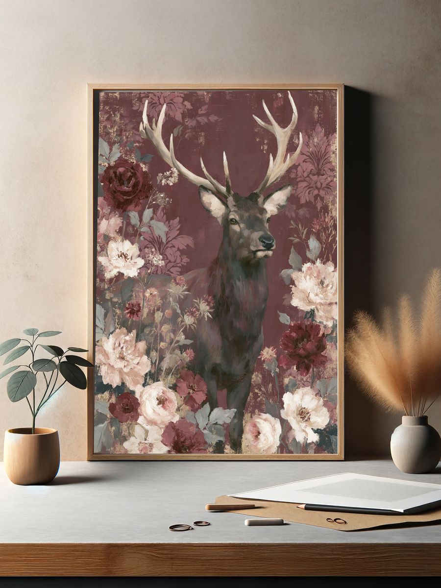 Floral Stag Fine-Art Poster. — room view 2