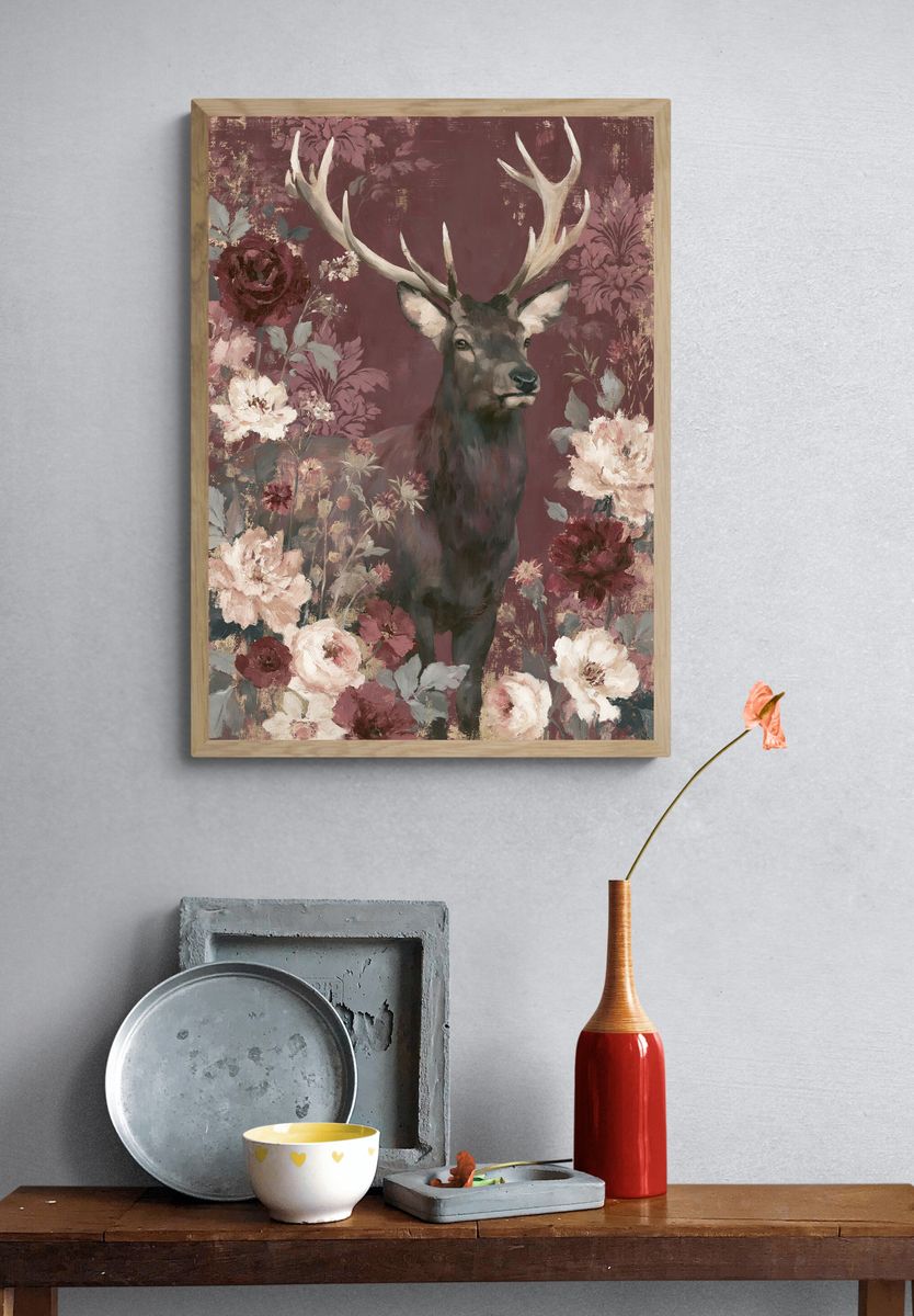 Floral Stag Fine-Art Poster. — room view 3