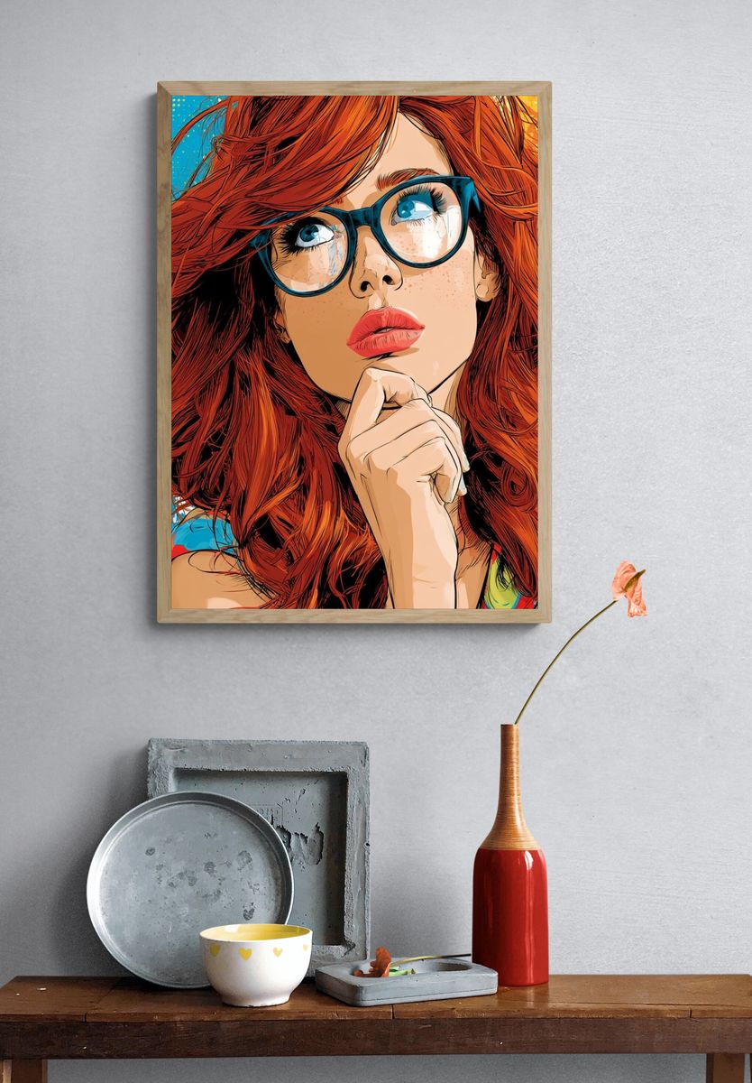 Red-Haired Woman Pop Art Poster. — room view 3