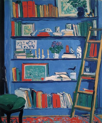 Blue Bookshelf Interior Poster. poster