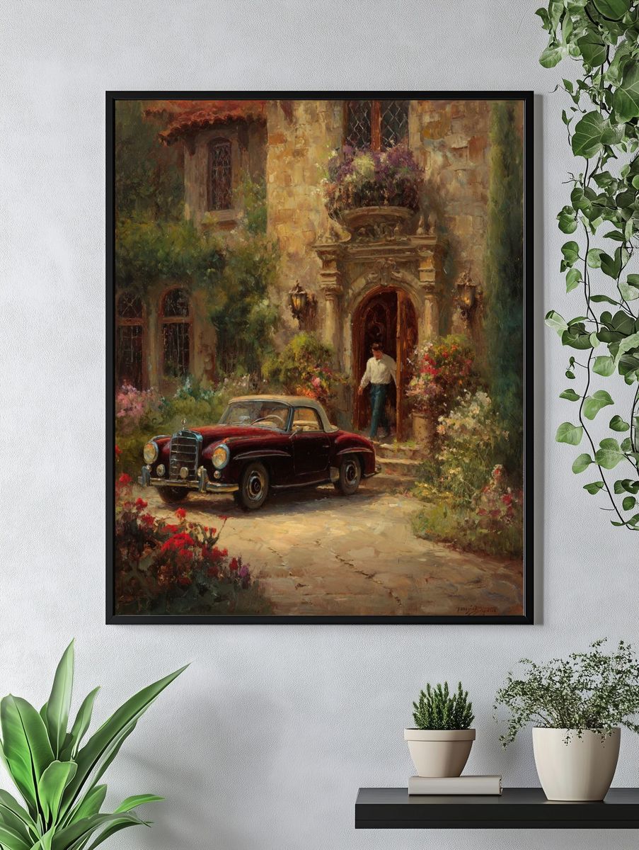 Vintage Car Courtyard Painting Poster. — room view 4