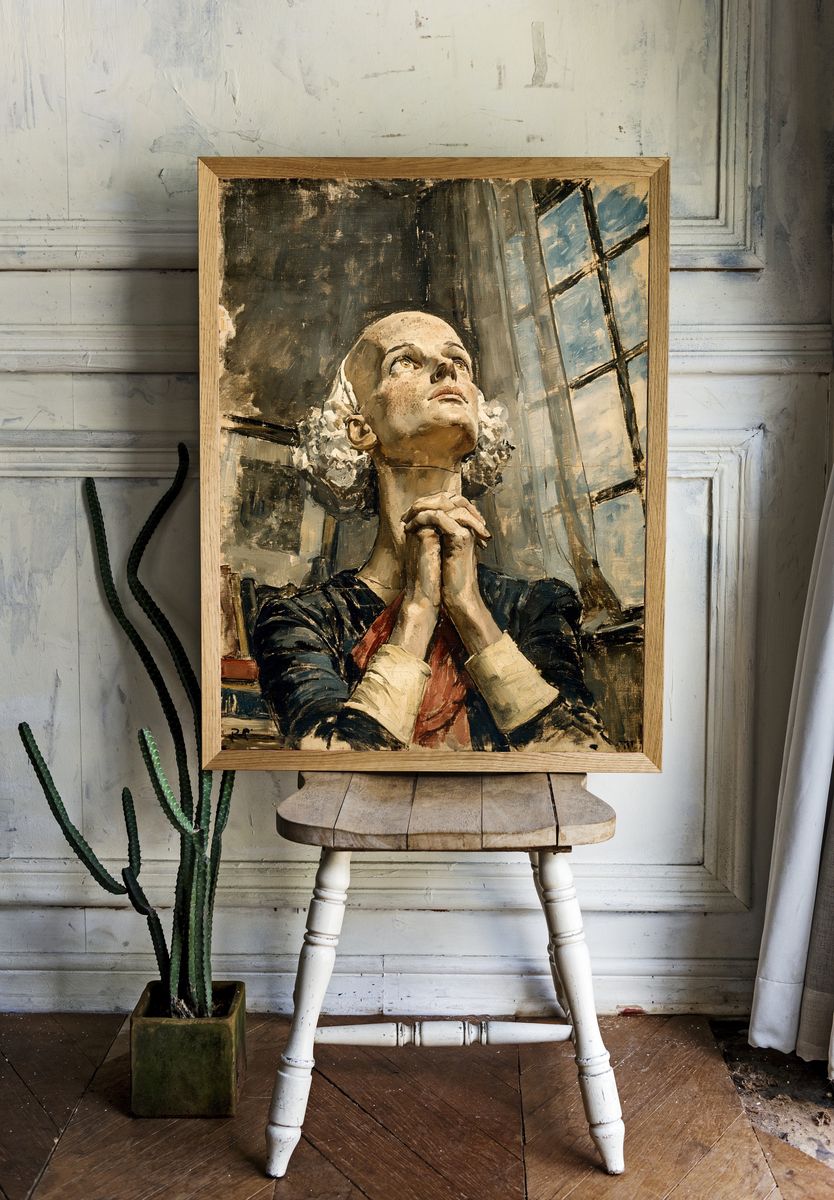 Praying Woman Portrait Print. room preview