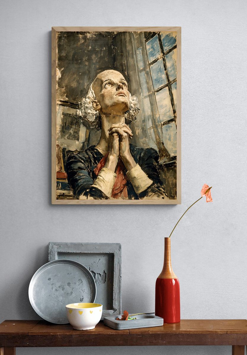 Praying Woman Portrait Print. — room view 3