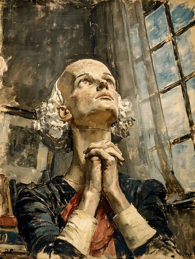 Praying Woman Portrait Print. poster