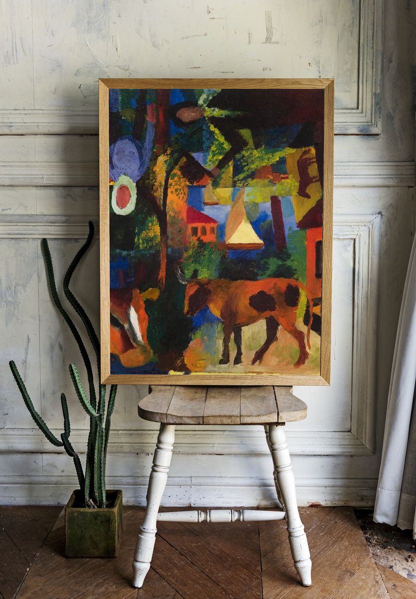 Colorful Landscape with Cows — Fine Art Print. — room view 1