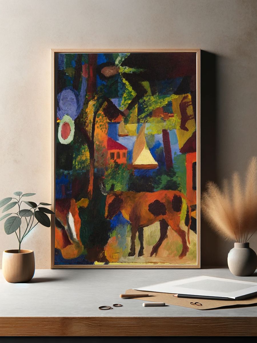 Colorful Landscape with Cows — Fine Art Print. — room view 2