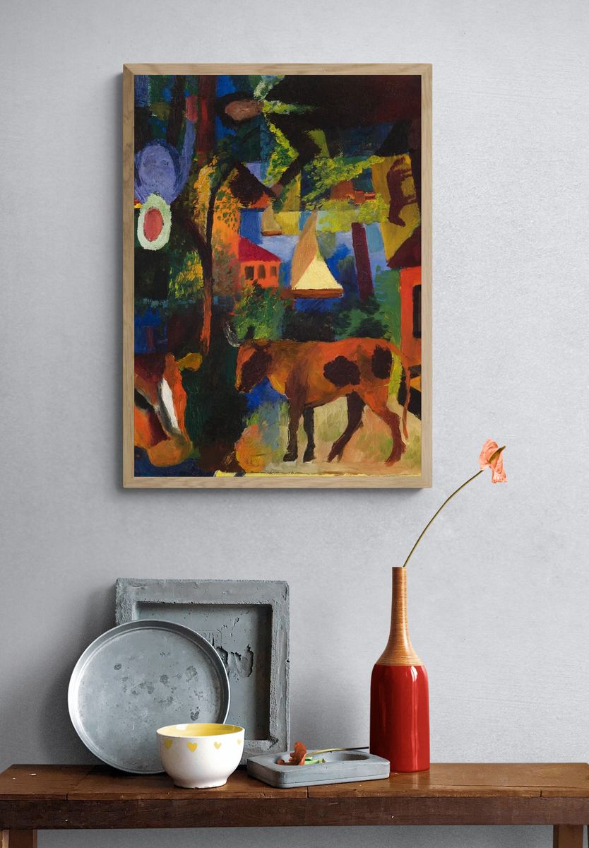 Colorful Landscape with Cows — Fine Art Print. — room view 3