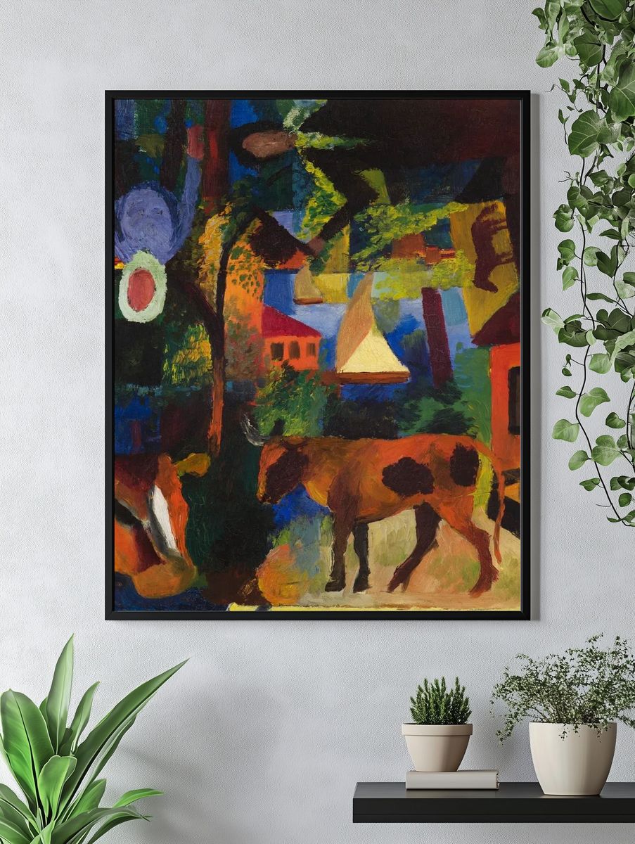 Colorful Landscape with Cows — Fine Art Print. — room view 4
