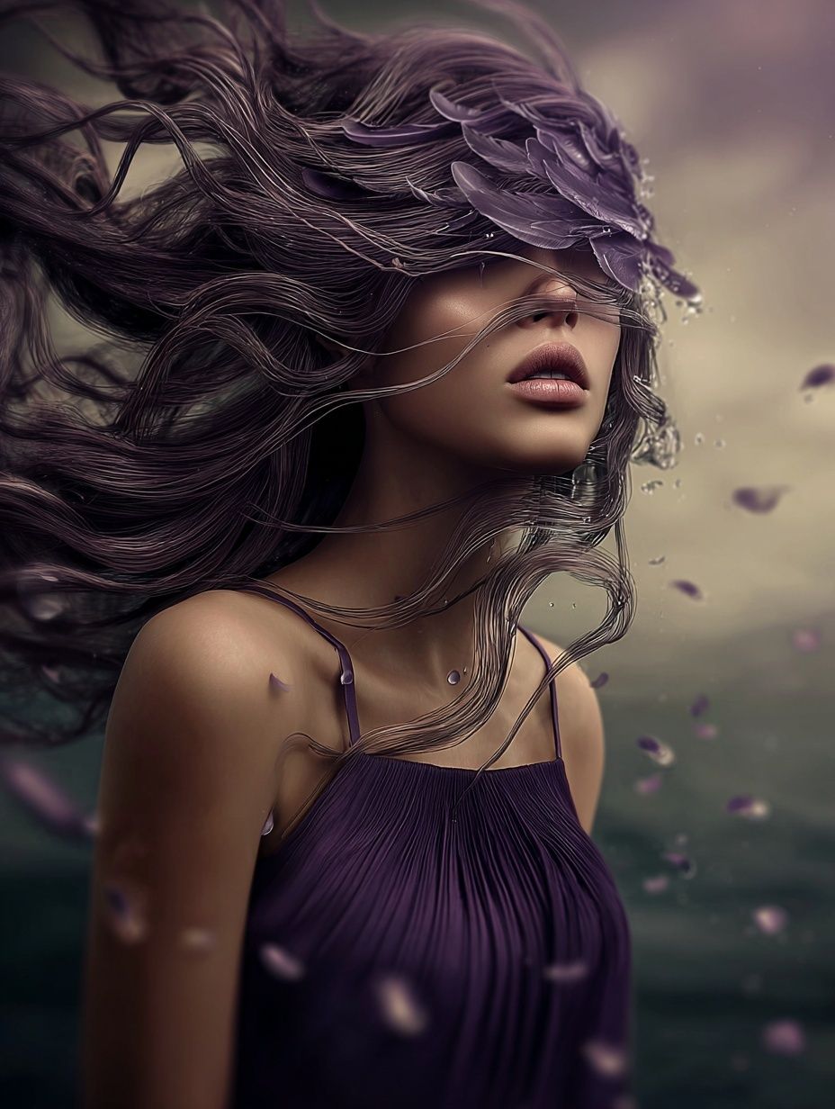 Mystical Woman with Flowing Hair — Fine Art Print. poster — fine-art art