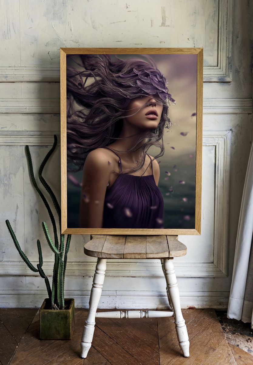 Mystical Woman with Flowing Hair — Fine Art Print. — room view 1
