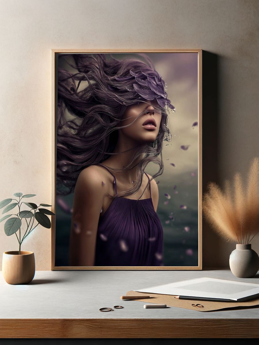 Mystical Woman with Flowing Hair — Fine Art Print. — room view 2