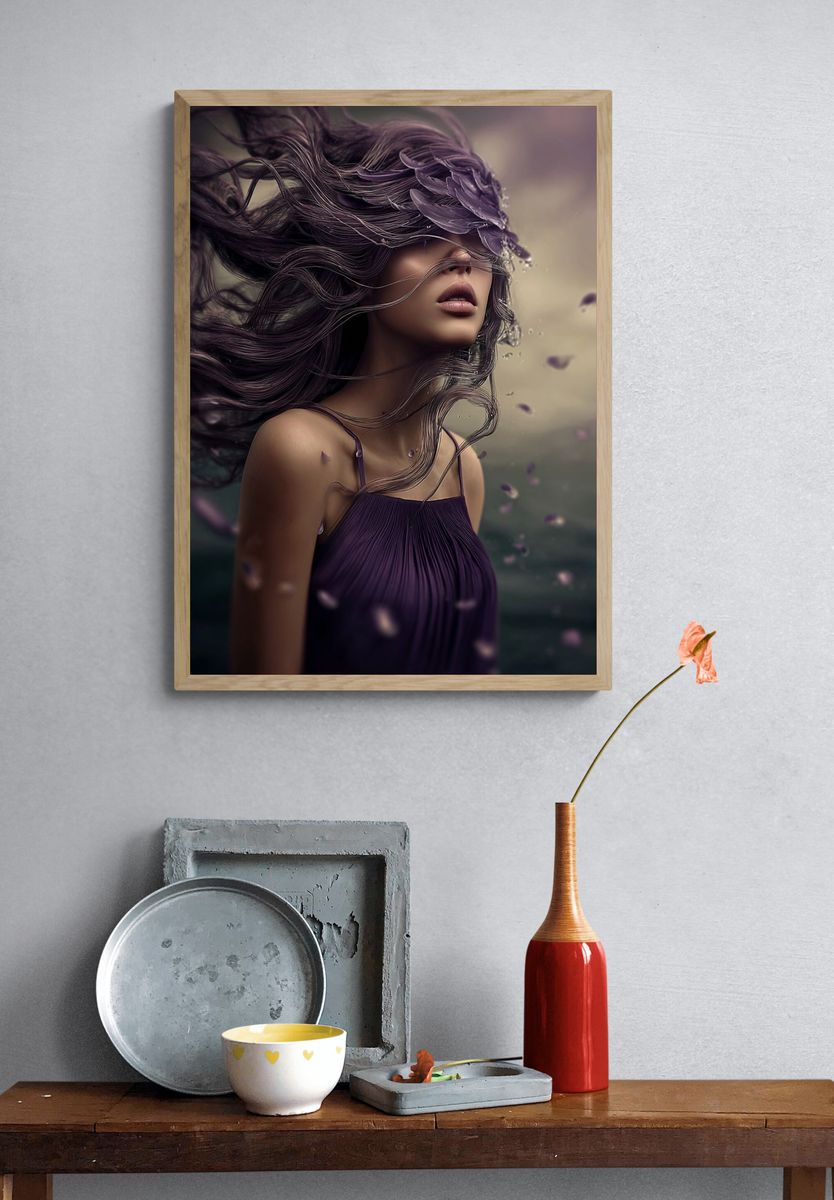 Mystical Woman with Flowing Hair — Fine Art Print. — room view 3