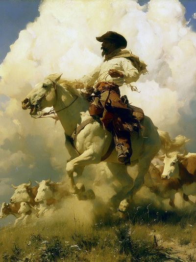 Cowboy Herding Cattle Fine-Art Print.