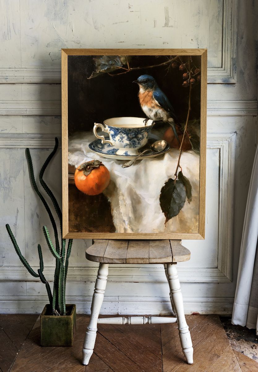 Bluebird Still Life Poster. — room view 1