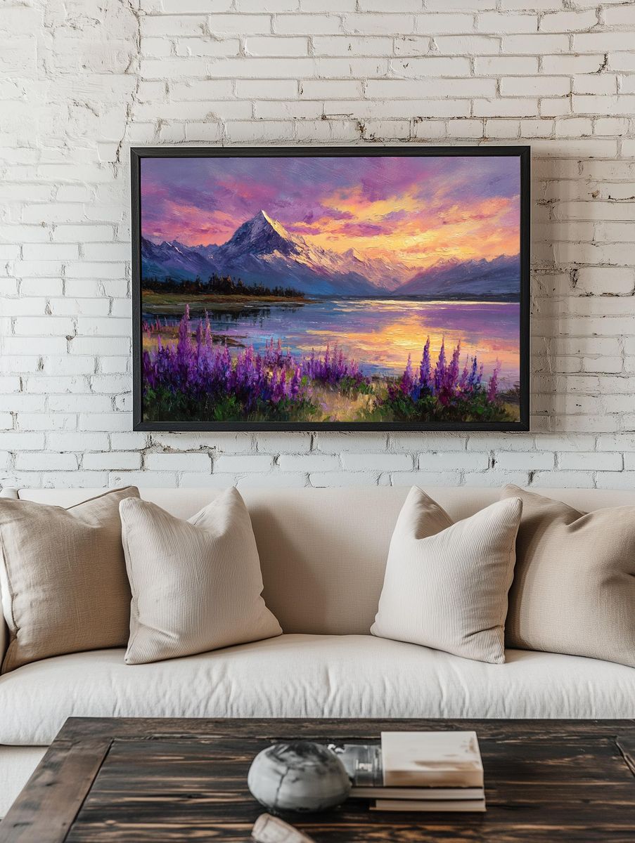 Sunset Mountain Lake Impressionist Poster. — room view 1