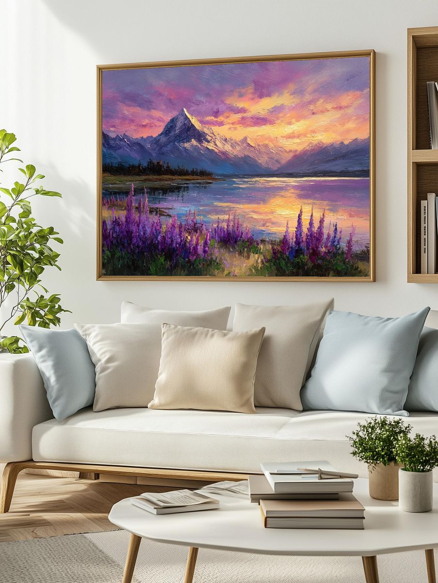 Sunset Mountain Lake Impressionist Poster. — room view 2