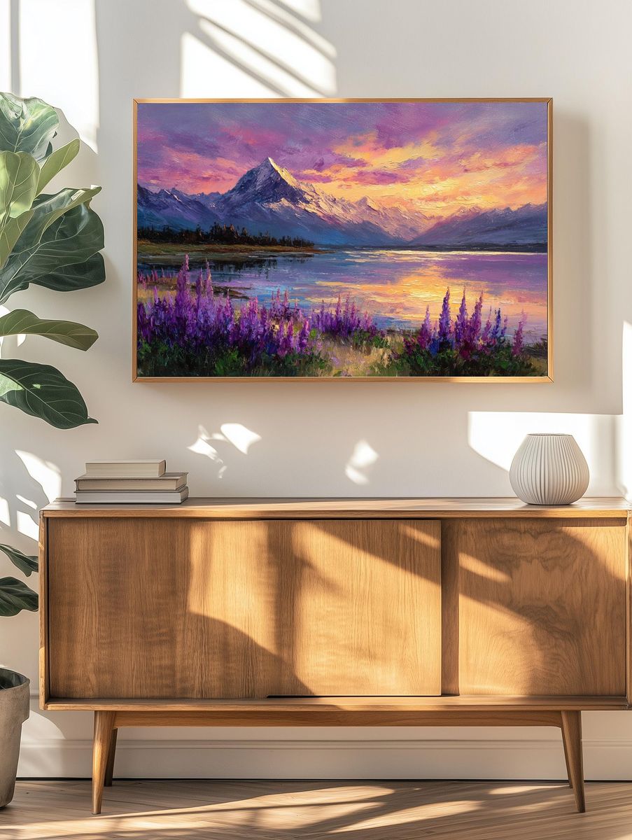 Sunset Mountain Lake Impressionist Poster. — room view 3