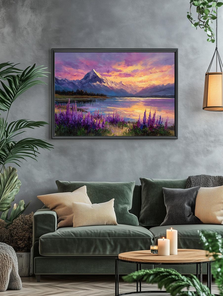 Sunset Mountain Lake Impressionist Poster. — room view 4