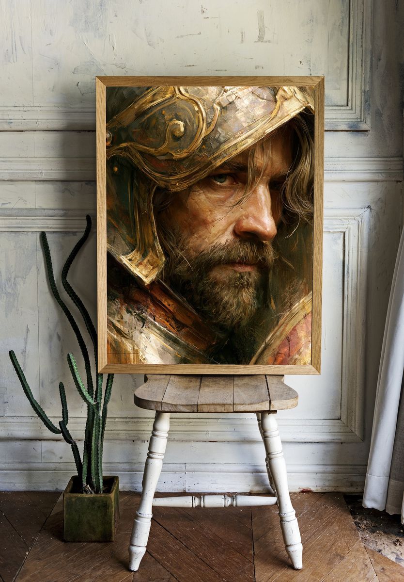 Armored Warrior Portrait Print. room preview
