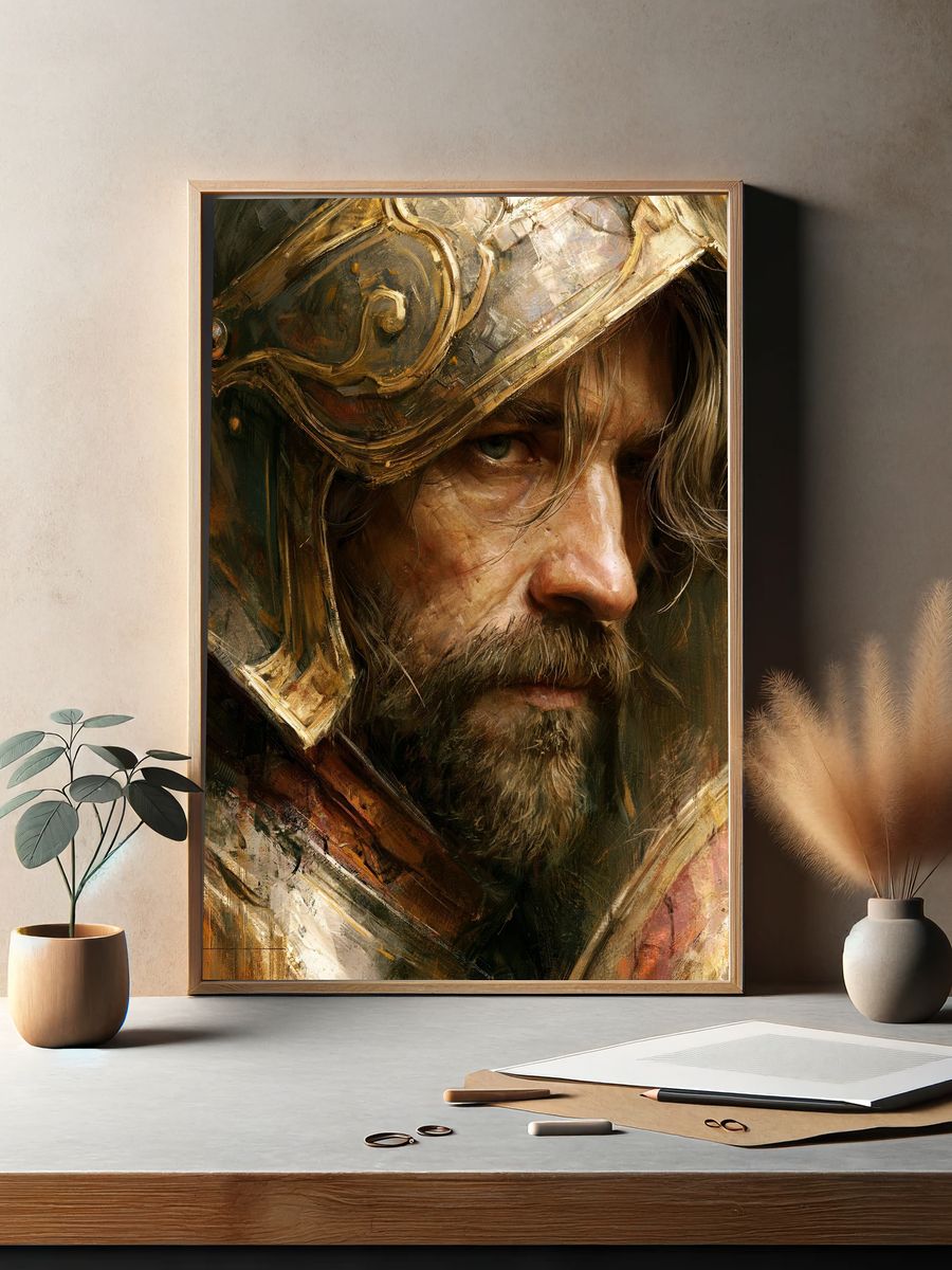 Armored Warrior Portrait Print. — room view 2