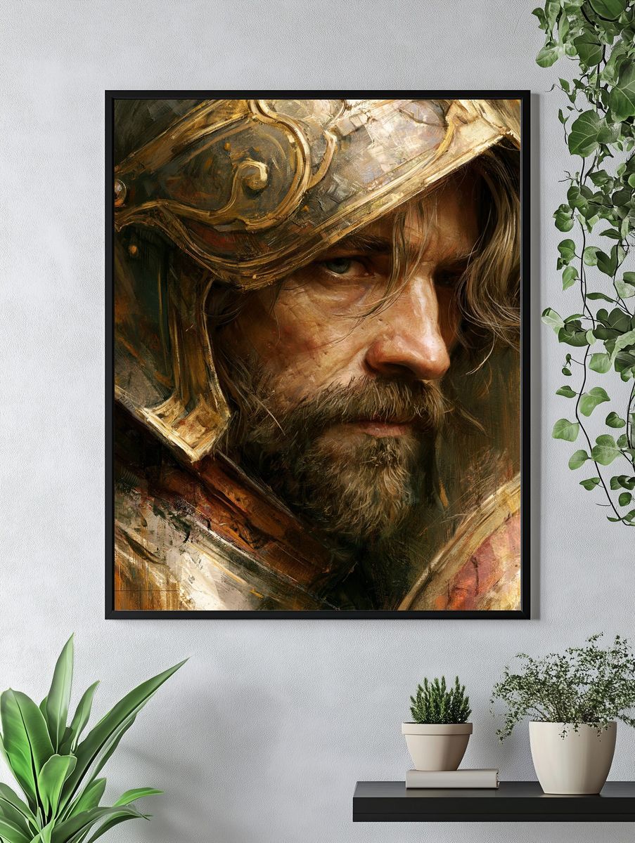 Armored Warrior Portrait Print. — room view 4