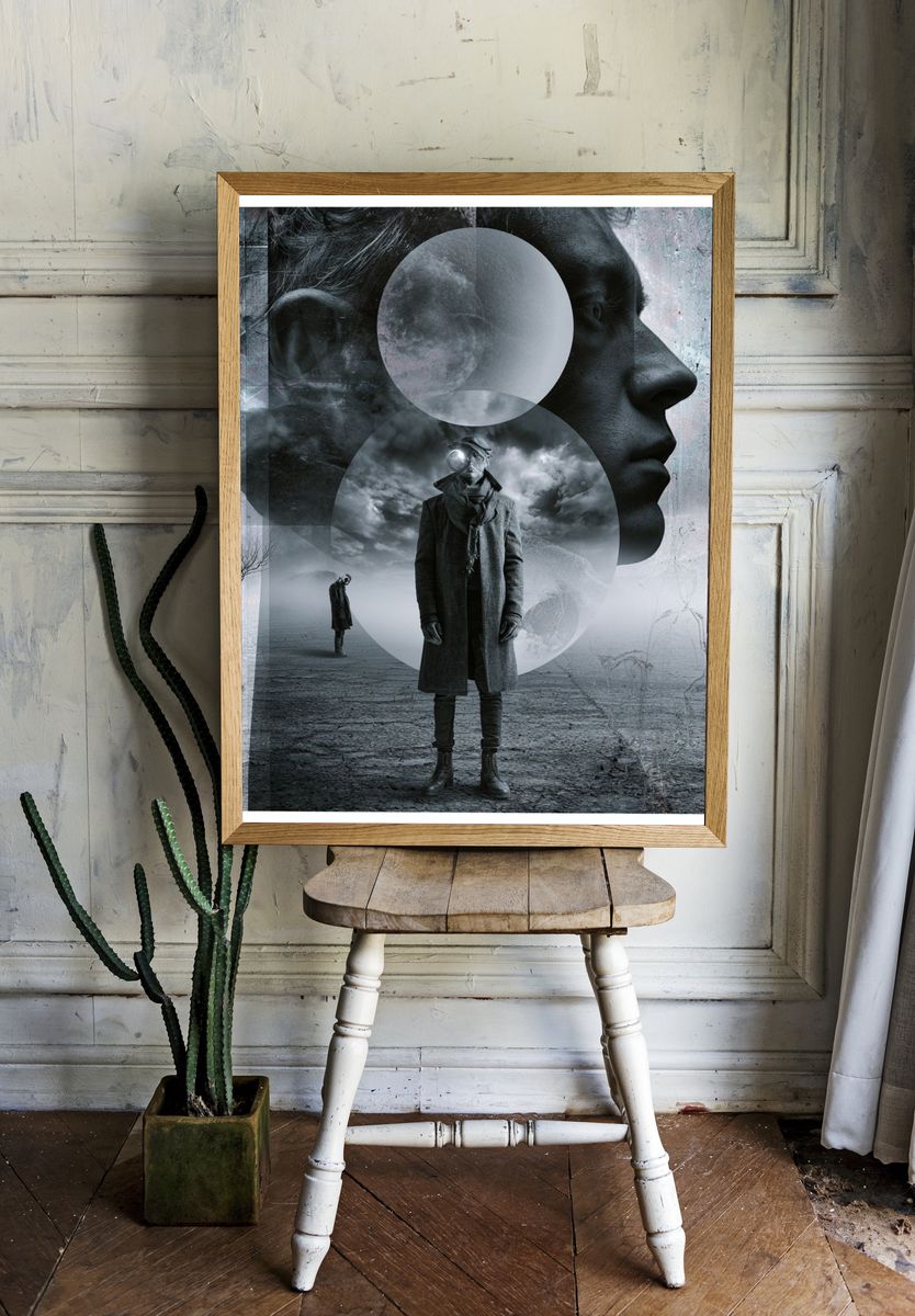 Surreal Monochrome Portrait Print. room preview