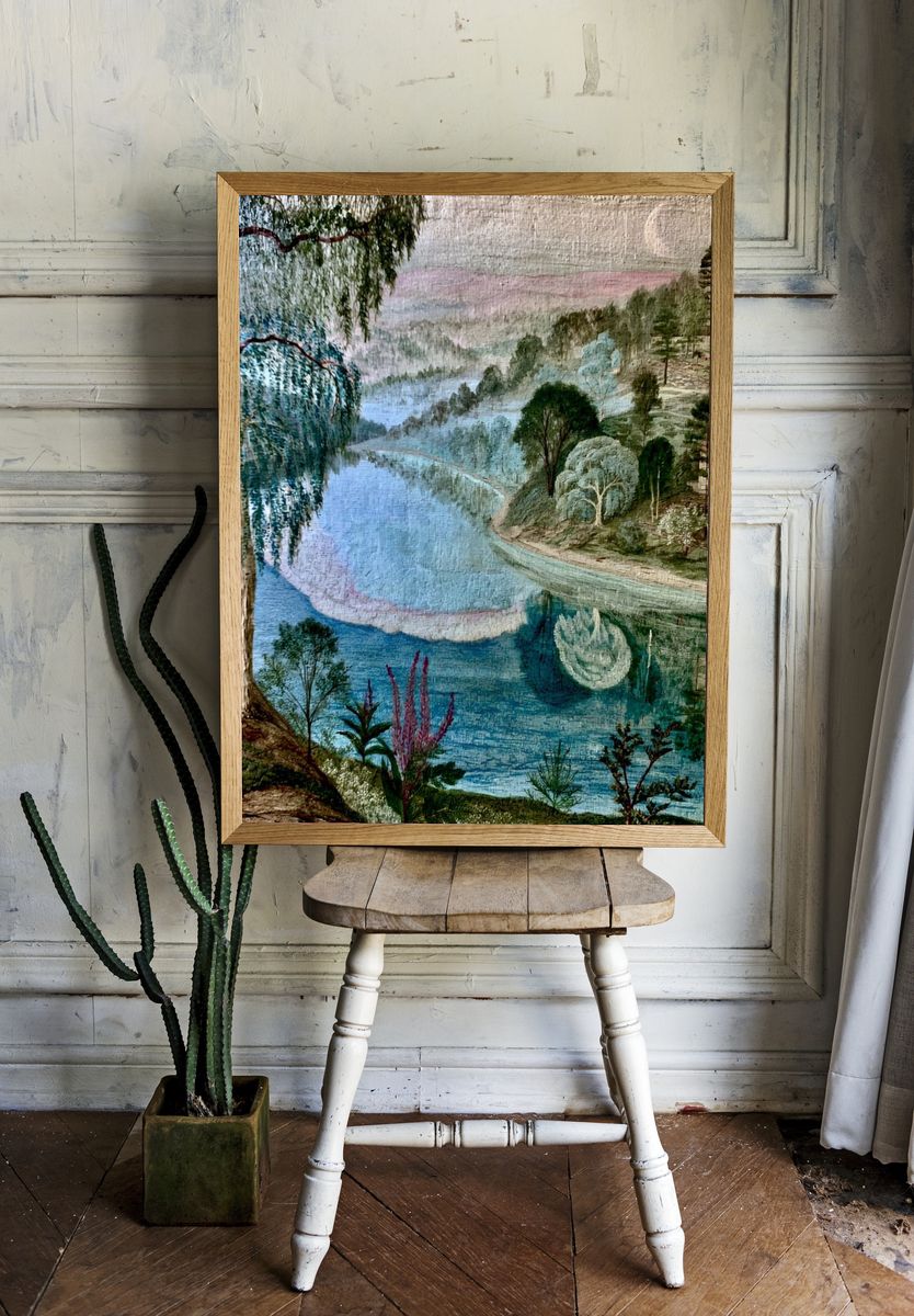Dreamy Lakeside Landscape Print. room preview