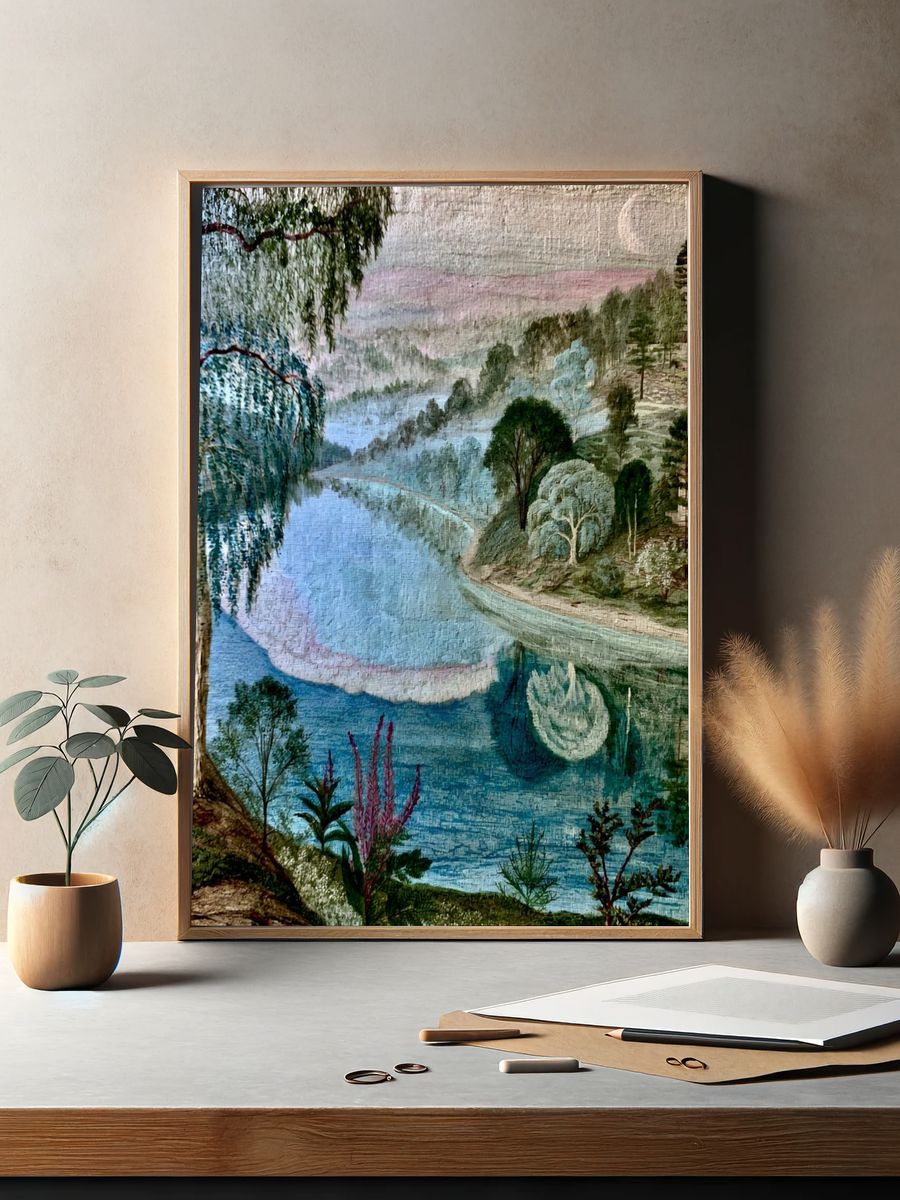 Dreamy Lakeside Landscape Print. — room view 2