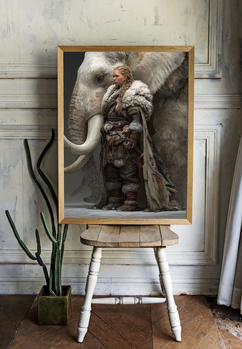 Warrior and Mammoth — Fantasy Art Print. — room view 1