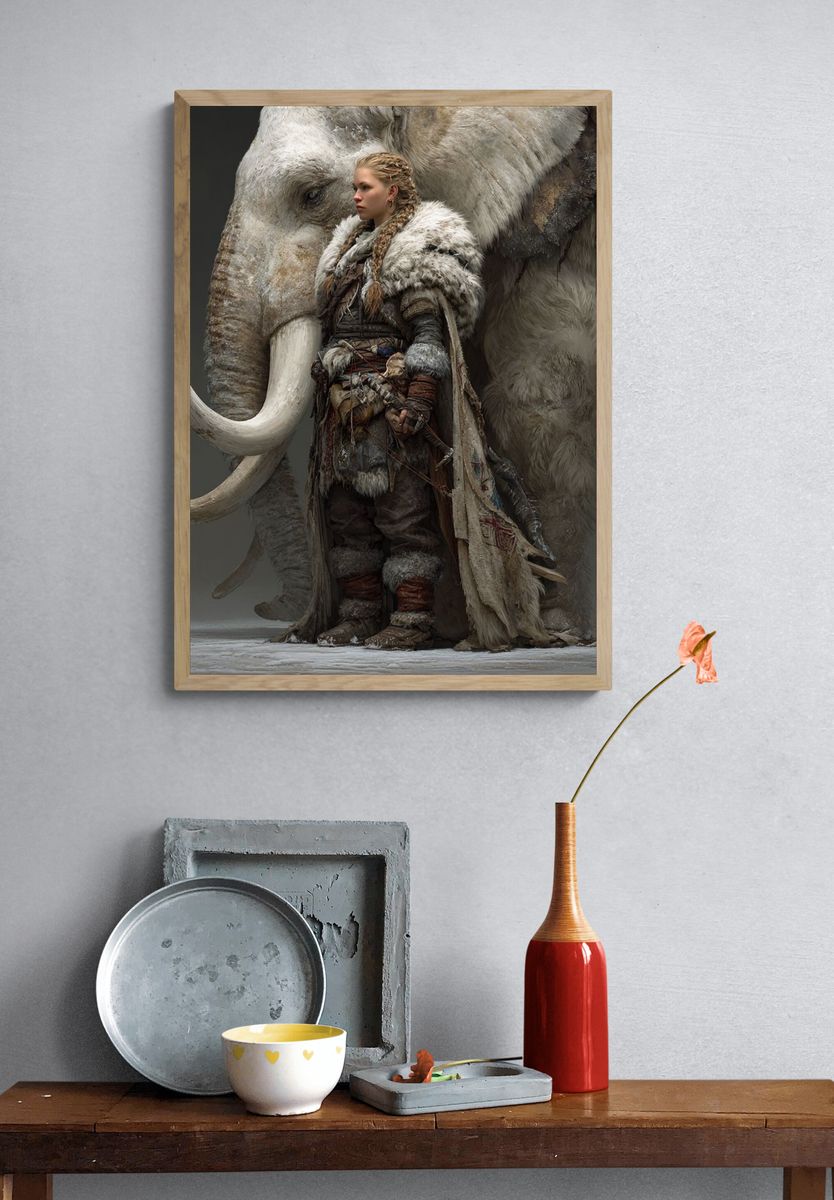 Warrior and Mammoth — Fantasy Art Print. — room view 3