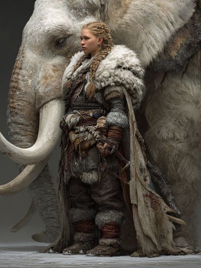 Warrior and Mammoth — Fantasy Art Print. poster print