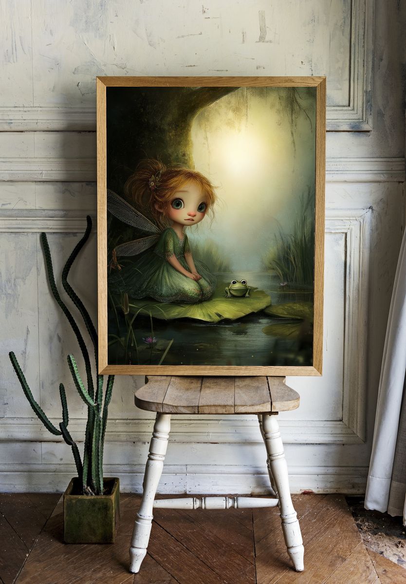 Fairy and Frog — Whimsical Illustration Print. — room view 1