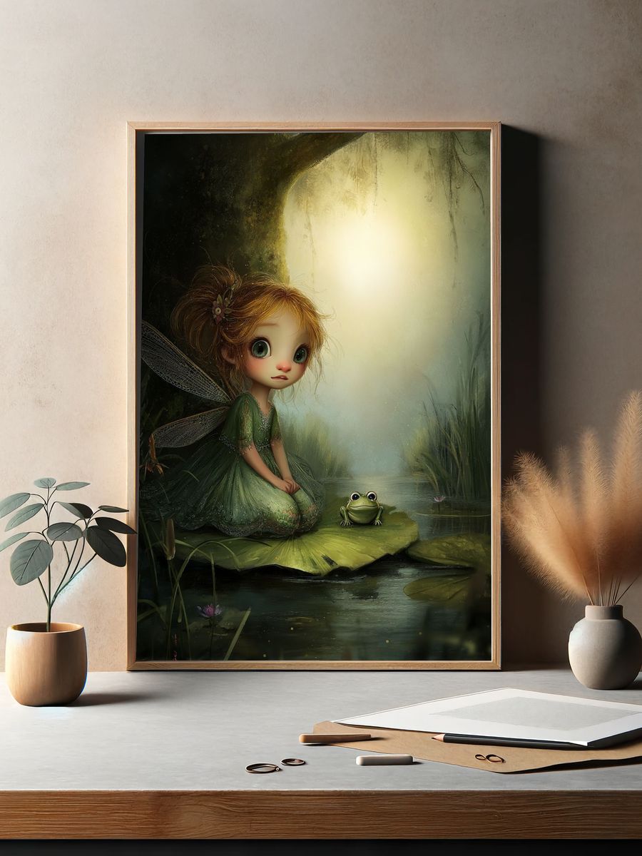 Fairy and Frog — Whimsical Illustration Print. — room view 2