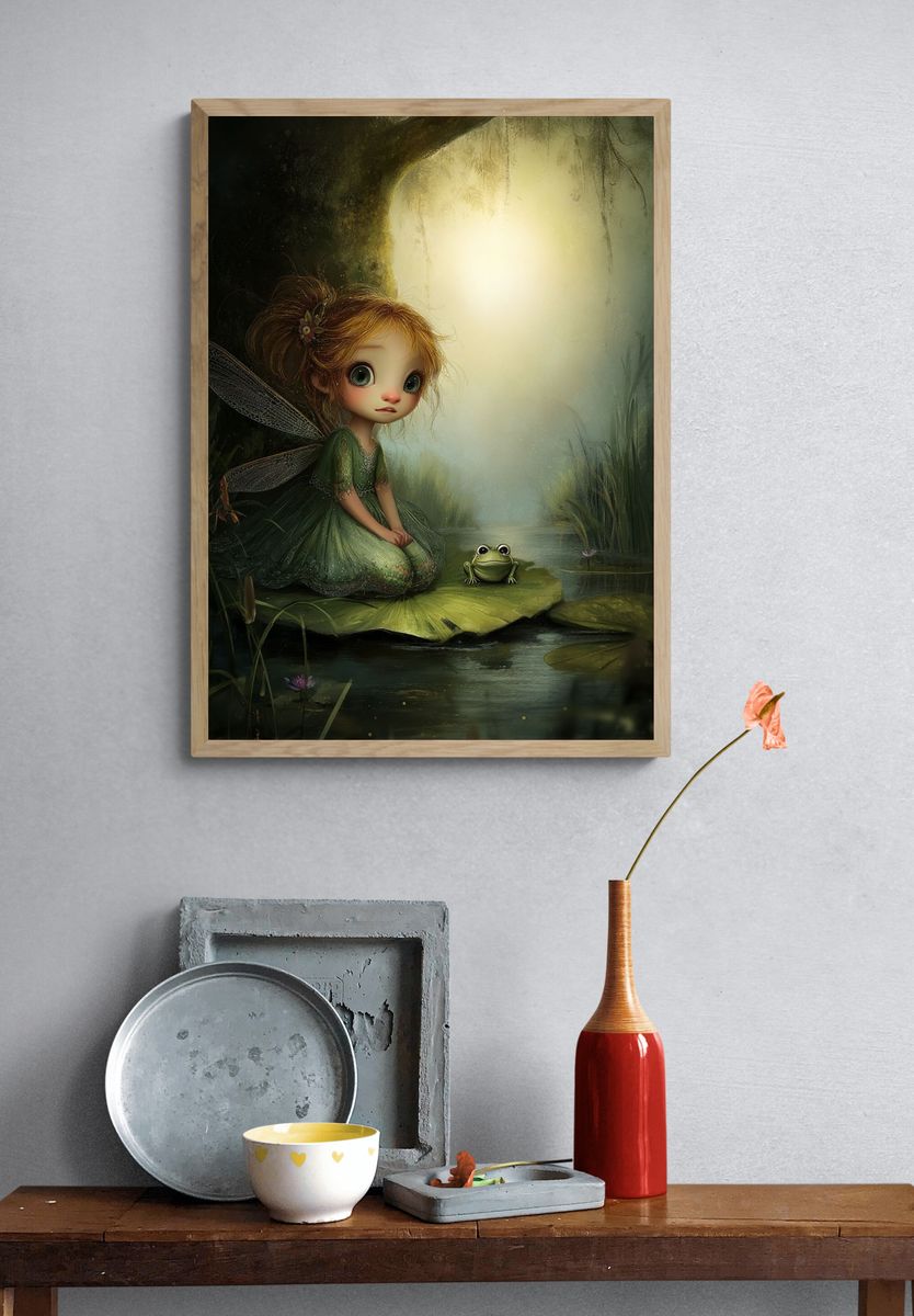 Fairy and Frog — Whimsical Illustration Print. — room view 3