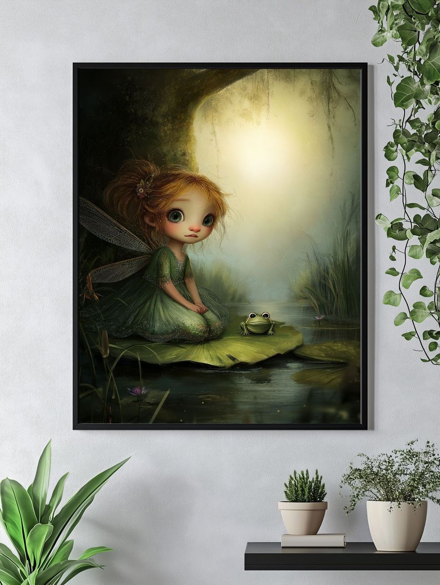 Fairy and Frog — Whimsical Illustration Print. — room view 4