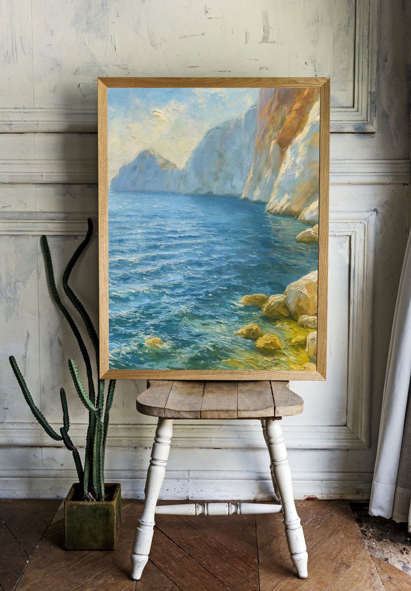 Coastal Cliffs Oil Painting Poster. room preview