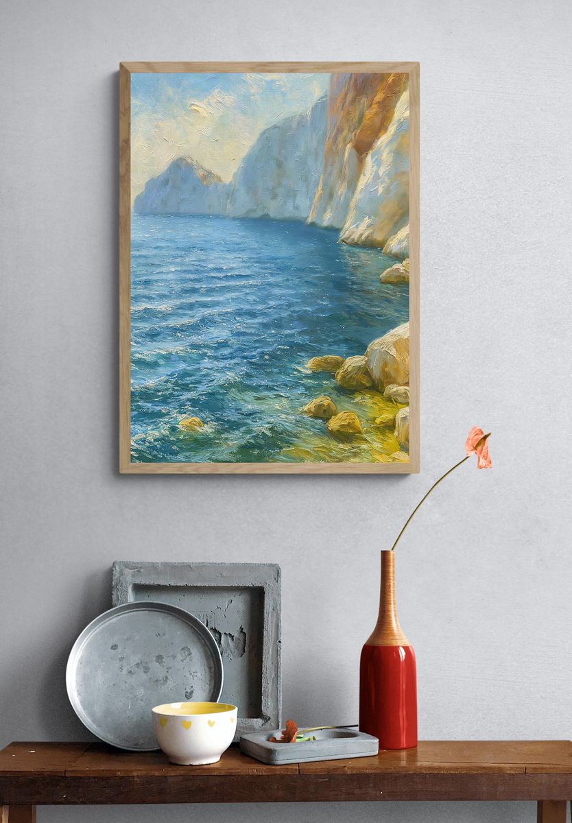 Coastal Cliffs Oil Painting Poster. — room view 3
